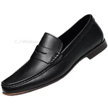 Lüks erkek Siyah Loafer'lar Hakiki Deri Erkek Rahat Ofis İş Elbise Ayakkabı Erkekler İçin Moda Parti Düğün Resmi Ayakkabı
