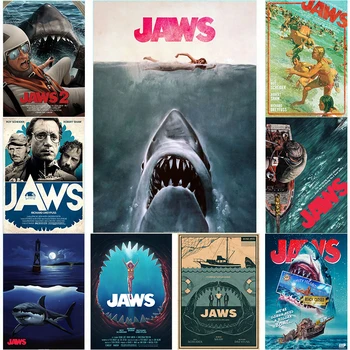 Klasik Film jaws Posterler Tuval Boyama Köpekbalığı Dekoratif Duvar Sanatı Odası Bar Cafe Ev Dekorasyon