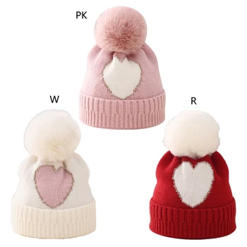Yumuşak Bebek Kaput Kap Yenidoğan Bebek Bebek Tığ Örme Hairball Şapka Kış Sıcak Şapka Bebek İşlemeli Kalp Şapka
