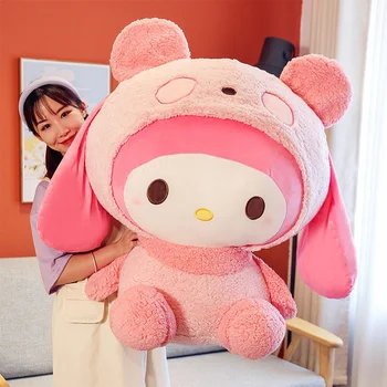 Büyük boy Sanrio Mymelody Dönüşümü Bir Panda Atmak Yastık Peluş Dolması Kawaii Bebek peluş oyuncak Kuromi Hellokitty peluş hediye