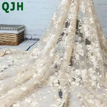 High-end moda Fransız Dantel Kumaş Yüksek Kalite Afrika Tül İşlemeli çiçek şeffaf ağ Dantel Kumaş Düğün İçin
