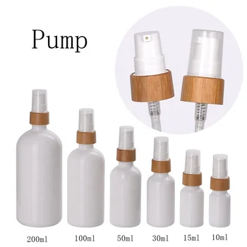 Bambu Kozmetik Paketi 10ML 15ML1oz 50ml 100ml Serum pompa şişesi Boş Opal Beyaz Yağ Cam Toner Emülsiyon Sprey Sıvı Şişeler