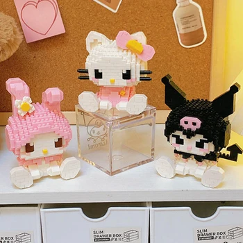 Hello Kitty Sanrio Yapı Taşı Anime Figürü Cinnamoroll Kuromi Pochacco Monte Dekoratif Model çocuk Bulmaca Hediyeler