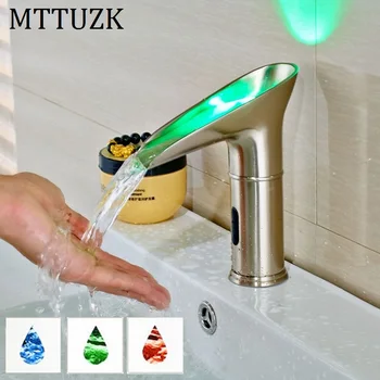 MTTUZK Su tasarrufu LED Lavabo Musluk Sıcaklık Kontrolü LED Üç renkli Otomatik Sensör Musluklar Şelale Sensörü Musluk