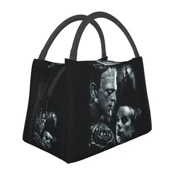 Frankenstein'ın gelini Termal Yalıtımlı Öğle Yemeği Çantası Klasik Canavar Korku Filmi Yeniden Kullanılabilir yemek taşıma çantası İş Seyahat Yemek yiyecek kutusu