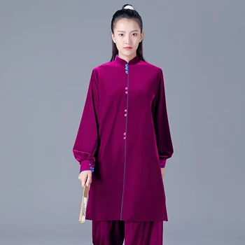 Kış Kalın Tai Chi Giysileri Kadın Kadife Wushu Giysileri Kung Fu Yarışması Elbise Dövüş Sanatı Üniforma Sıcak 2022