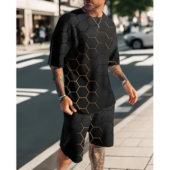 Yaz erkek Eşofman Tişört 2 Parça Setleri Spor Plaj Giyim 3D baskılı tişört Şort Takım Elbise erkek tişört Takım Elbise 2023