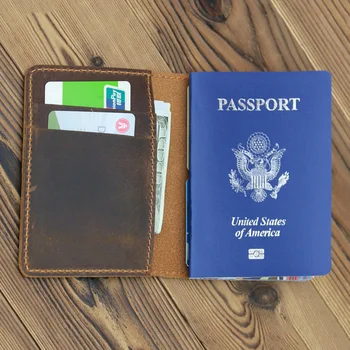 El yapımı Hakiki Deri Pasaport Kapağı kart tutucu ve Kapak Sürücü Belgeleri Kapakları Pasaport 9.5*12.5 cm