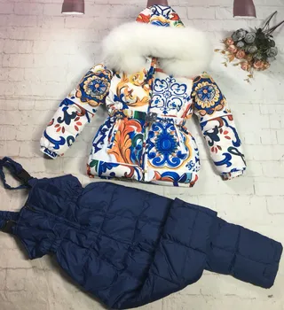 2023 Rusya Kış Çocuk Kız Kayak Takım Elbise Gerçek Kürk Yaka ile Bebek Kız Ceket Tulum Snowsuit 0-12 Yıl Çocuk Genç Parka