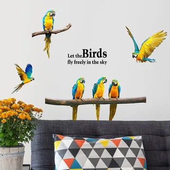 Papağan duvar çıkartmaları Kuşlar Duvar Çıkartmaları Amerika Papağanı Sanat Ev Dekor Çocuk Odası için DIY Vinil Ev Dekorasyon Hayvanlar Duvar Kağıtları Çıkarılabilir