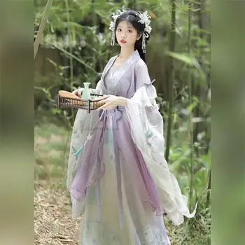 Geliştirilmiş Geleneksel Çin Hanfu Seti Zarif Oryantal Tarzı Cosplay Hanfu elbise seti Kadınlar Zarif Halk Dans çin elbisesi