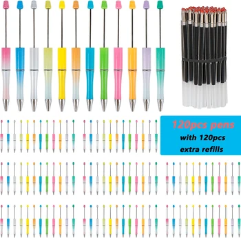 120 Adet Okunabilir Kalemler 12 Renk Boncuk Tükenmez Kalem Çeşitli Boncuk Kalem Ekstra Yedekler Kalem Hediye Çocuklar için Öğrenciler Ofis Okul