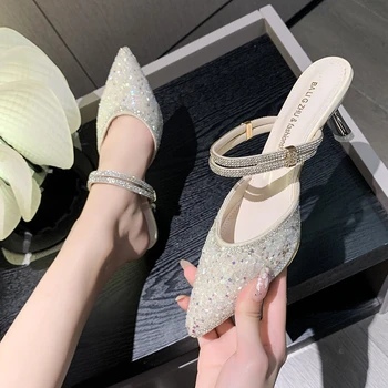 2023 Yaz Moda Sandalet Kadın Sivri Parmaklı Kristal yüksek Topuk Ayakkabı Kadınlar için Stilettos Seksi Kadın Pompaları Zapatos De Mujer