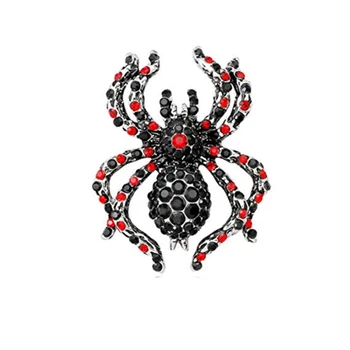 100 adet Vintage Siyah Ton Örümcek Kırmızı Siyah Avusturyalı Rhinetsone Kristal Kadın Erkek Cadılar Bayramı Broş Pin