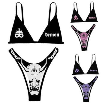 Kadın Mayo Seksi Yaz Plaj Kıyafeti bikini seti Punk Tarzı Beachwear Bikini İki Parçalı Set S / M / L Boyutu Mayo
