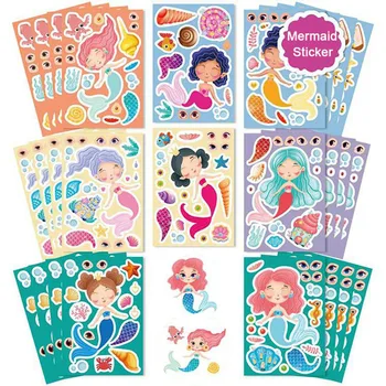 8-24sheets Bir Denizkızı Çıkartmalar Çocuklar DIY Oyuncaklar Yaratıcı Kendi Denizkızı Prenses Bulmaca Sticker doğum günü hediyesi Kızlar İçin