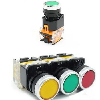 AC 380 V 10A 1NO 1NC Anlık Yeşil / Sarı / Kırmızı Yuvarlak Düğme Buton Anahtarı Paneli Kesme Çapı 22mm LA38-11BN