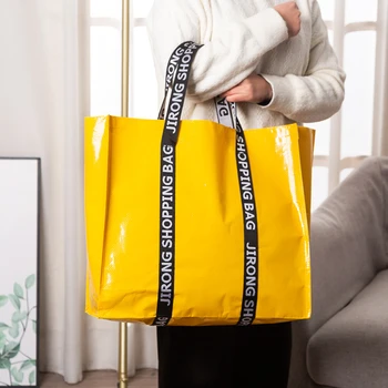 Büyük PP Dokuma kadın Alışveriş Çantası Su Geçirmez Naylon Taşınabilir Bakkal saklama kutusu Kadın Alışveriş omuz çantaları Vintage Çanta