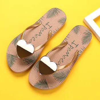 Flip-Flop Kadınlar Yeni Bahar Yaz Rahat Terlik Slayt Aşk Dekorasyon Kaymaz Tatil plaj ayakkabısı Rahat Kadın Sandalet