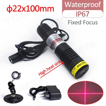 Su geçirmez Cam Lens D22X100 635nm Kırmızı Çapraz Çizgi 10/30/50 / 100mW Lazer Modülü Kesme Konumlandırma Braketi ve Adaptör ile
