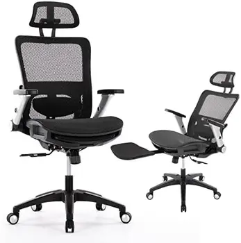 Fileli ofis ayak dayayacaklı sandalye, Yüksek Geri Bilgisayar Yönetici Masası Sandalye Kafalık ve 4D Flip-up Kol Dayama, Ayarlanabilir Eğim