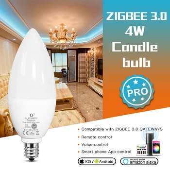 GLEDOPTO Zigbee 3.0 Akıllı RGB LED Lamba E14 E12 4W Pro Yatak Odası Oturma Odası İçin Uyumlu Tuya APP Ses RF Uzaktan Kumanda