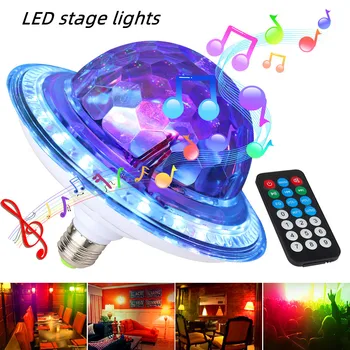 E27 RGB LED sahne ışığı Uzaktan Kumanda Müzik Ampul Akıllı Ses Hoparlör Gece Lambası Dönen Flaş Gece Lambası Bar KTV Disko DJ