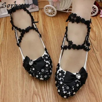 Sorbern Siyah Dantel Kristaller Düğün Ayakkabı Tıknaz Topuklu Yuvarlak Ayak Kadın Ayakkabı Yaz 2018 Kare Topuk Çiçek Gelinlik Ayakkabı