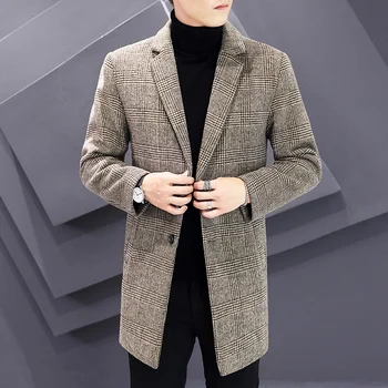 Klasik 2023 Sonbahar Kış Orta Uzunlukta Erkek Yün Palto Rahat Katı Yün Palto Dış Giyim Rüzgarlık İş Sıcak uzun ceket