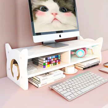 Ofis Masaüstü Bilgisayar monitör ekranı Yükseltilmiş Ahşap Braketi Standı Dizüstü Sevimli Yükseltilmiş Raf Organizatör Ofis Malzemeleri
