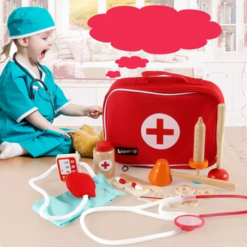 Ahşap Rol Oyna Pretend Doktor oyuncak seti Çocuklar için Tıbbi Kiti Stetoskop Aksesuarları Hemşire Oyuncaklar Küçük Kızlar için 4 Yıl