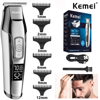 Profesyonel Saç Kesme Sakal Düzeltici Erkekler için Ayarlanabilir Hız LED Dijital Oyma Makası Elektrikli Tıraş Makinesi Kemei-5027