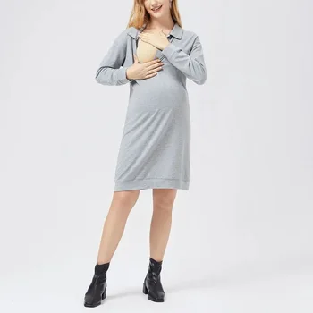 2022 Hamile elbisesi Emzirme Pijama Kadın V Boyun Düz Renk Uzun Kollu Hemşirelik hamile elbisesi Pijama