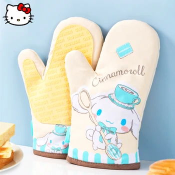 Yeni Sanrio Hello Kitty Cinnamoroll Yalıtım Eldivenleri Kawaii Anime Fırın Mikrodalga Kalınlaşmış Anti Sıcak Eldiven Mutfak fırın eldivenleri