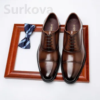 Beyefendi Erkek deri ayakkabı Ofis Erkek Oxfords İş Elbise Ayakkabı Tüm Maç Rahat Havalandırma Kauçuk Taban Düğün Parti Ayakkabı