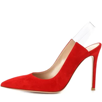 2023 Yeni kadın Sivri Burun Klasik Kırmızı Pompalar Stilettos Yüksek Topuklu parti ayakkabıları Beyaz PU Deri Arkası Açık İskarpin Bayanlar Siyah Topuklu