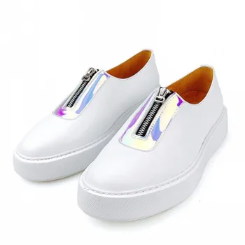 Beyaz Fermuar Moda Sneakers Hakiki Deri Erkek Rahat Ayakkabılar El Yapımı Erkekler Oxfords