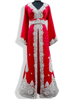 Lüks Elbise Moda Aplike Kırmızı Elbise Hint-Pakistan Geleneksel Kostüm Georgette Malzeme Arap Elbise Hint-Pak Giyim