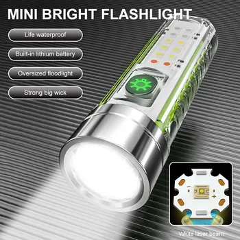 Ultra parlak LED el feneri USB şarj edilebilir kamp yürüyüş avcılık aydınlatma Torch 7 modu flaş ışığı COB yan lamba mıknatıs ile