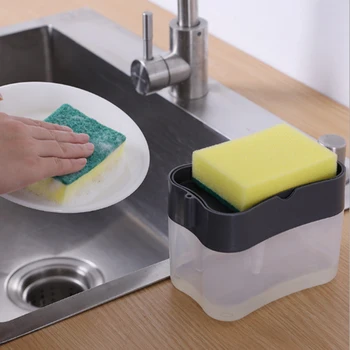 Yeni Mutfak Temizleyici Aracı Sabun pompalı dağıtıcı Sünger Tutucu İle temizleme sıvısı Dağıtıcı Konteyner Manuel pres Sabun Organizatör