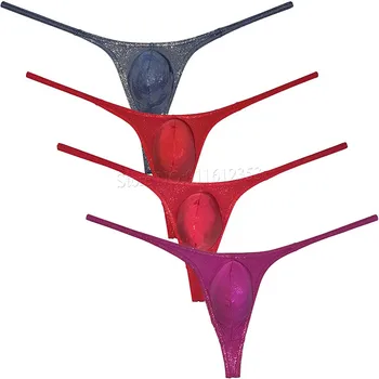 Seksi erkek parlak buz ipek G-string ıslak Bak iç çamaşırı yumuşak ve elastik Bikini tanga pantolon