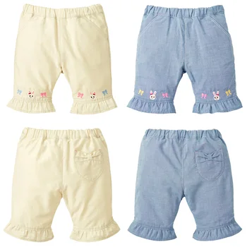 Yaz Yeni kız çocuk pantolonları Karikatür Tavşan Işlemeli Dantel Kapriler Şort Kore Bebek Kız Giysileri Roupa Infantil Menina Pantalones