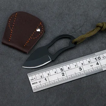 Paslanmaz Çelik Entegre EDC Mini Düz Bıçak Açık Kendini savunma Survival Taşınabilir Bıçak Deri Kılıf İle