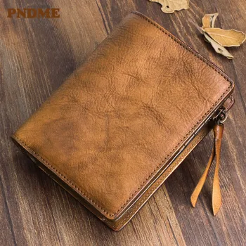 PNDME retro moda el yapımı tasarımcı bluzu katman inek derisi deri gençlik cüzdan basit rahat açık kısa çanta erkekler ve kadınlar için