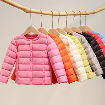 Sonbahar Kış Çocuklar Ultra Hafif Ördek Aşağı Ceketler 2023 Yeni Yakasız Düğmeler Erkek Kız Kabarık Tüy Ceket Çocuk Çocuk Giysileri