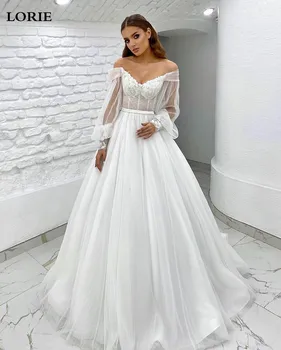 LORIE Prenses düğün elbisesi Puf Uzun Kollu Aplike Dantel Boho Gelin Elbiseler Vestido De Novia Kat Uzunluk balo elbisesi 2022