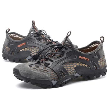 Suni Deri Erkek Açık rahat ayakkabılar Örgü Nefes Patchwork Ayakkabı erkek spor ayakkabı Erkek Yürüyüş Ayakkabısı Büyük Boy 39-50
