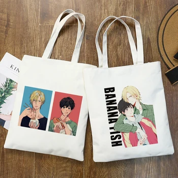 Harajuku alışveriş çantaları alışveriş çantası Çanta Anime Muz Balık Yaoi Bl Grafik Bayanlar bez alışveriş çantası Yeniden Kullanılabilir omuz çantaları