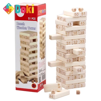 Doki Oyuncak Büyük Boy Ahşap Domino oyuncak inşaat blokları Kule Oyunu Bebek eğitici oyuncak Çocuklar İçin Domino İstifleme Tren Oyuncak