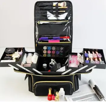 Kadın kozmetik düzenleyici Taşınabilir Kozmetik Makyaj Çantası makyaj bavul 2 kat kadın seyahat kozmetik bavul Makyaj Tren Çantası
